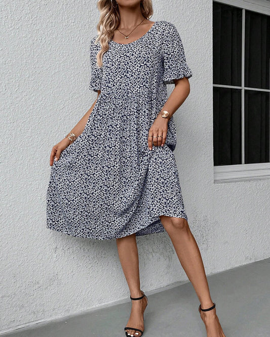 Olivia - Flowy Women's Wedding Guest Dress with Floral Print and Tiered Skirt