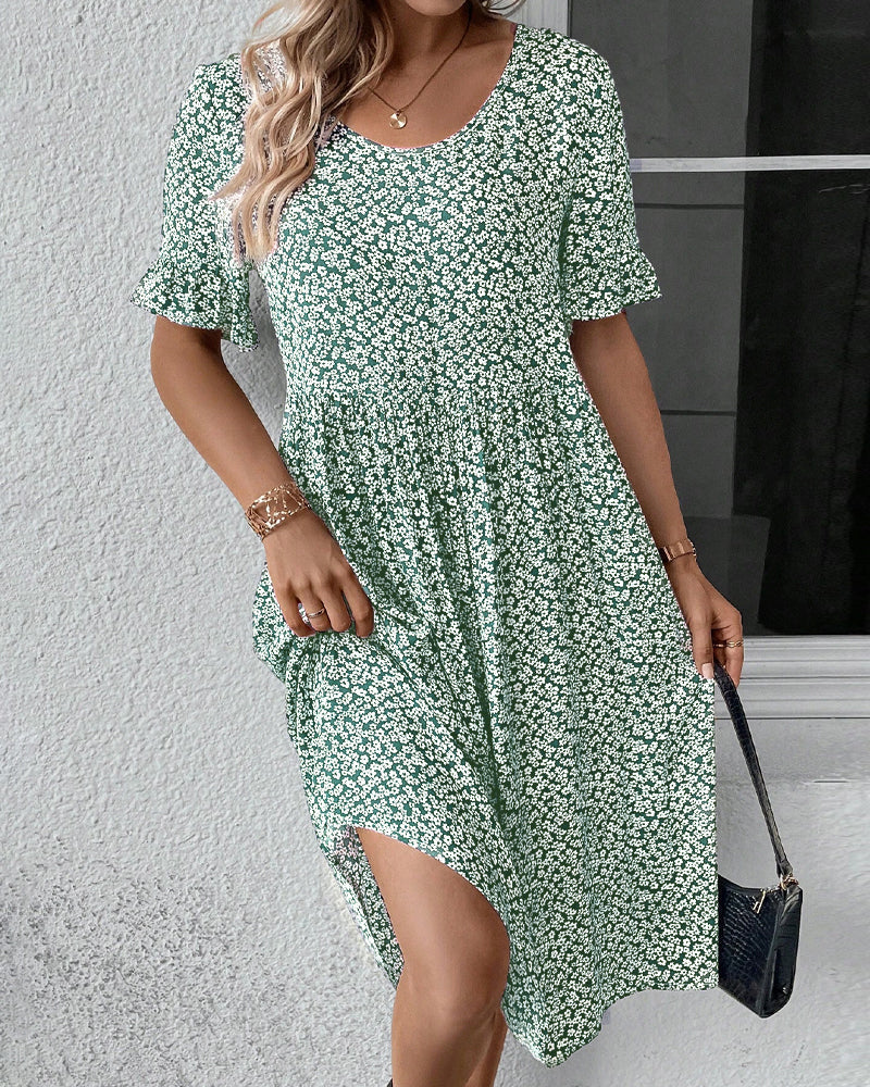 Olivia - Flowy Women's Wedding Guest Dress with Floral Print and Tiered Skirt