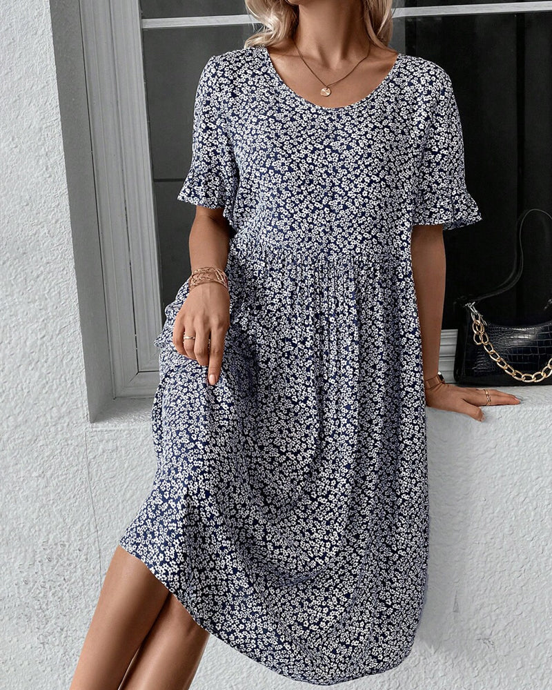 Olivia - Flowy Women's Wedding Guest Dress with Floral Print and Tiered Skirt