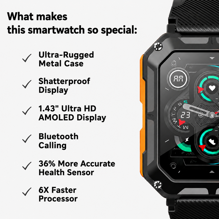 Outdoor Smartwatch | Health Monitoring | AMOLED Display | 600mAh Battery | 70+ Sports Modes