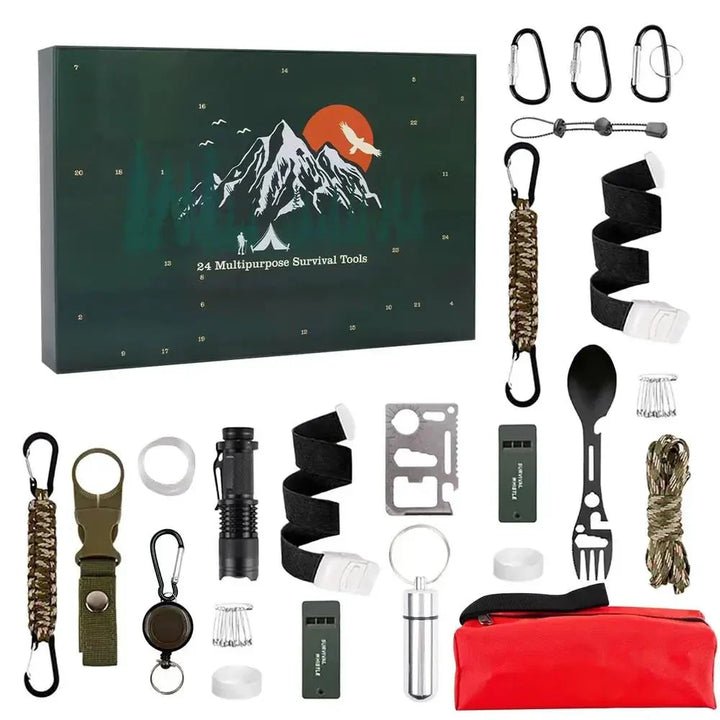 Outdoor Survival Advent Calendar | 24 Essential Adventure Tools | Camping &amp; Hiking Countdown Set