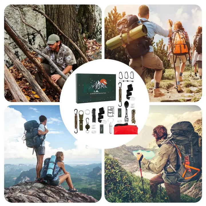Outdoor Survival Advent Calendar | 24 Essential Adventure Tools | Camping &amp; Hiking Countdown Set
