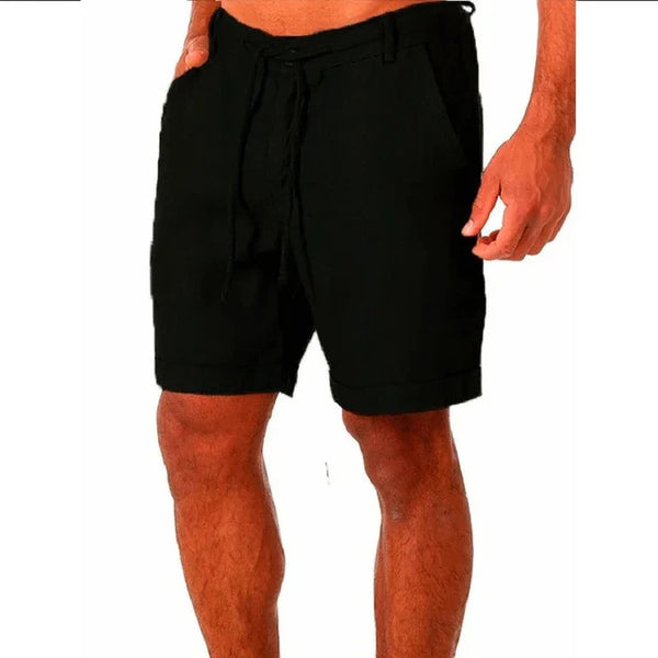 Mason - Casual Men's Linen Shorts with Drawstring Waist and Cuffed Hem
