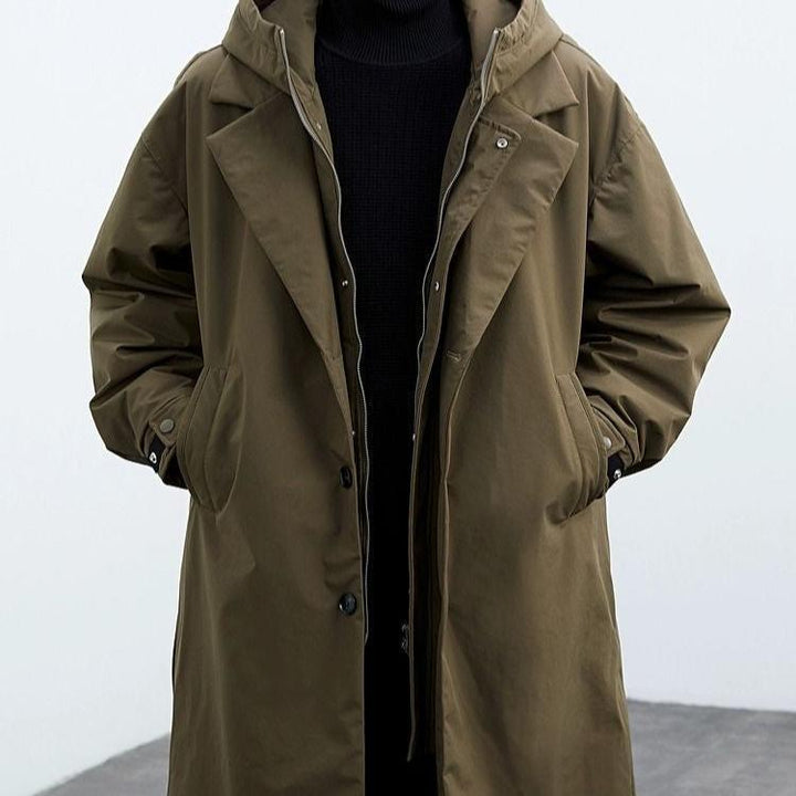 Owen - Men’s winter parka jacket with waterproof hood and long button front