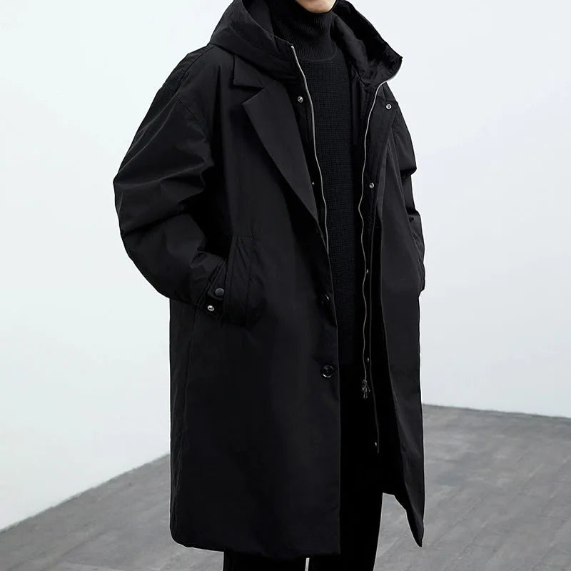 Owen - Men’s winter parka jacket with waterproof hood and long button front