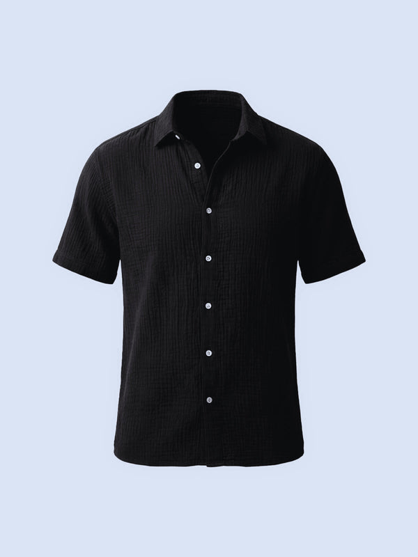 Owen - Smart Men's Cotton Linen Polo Shirt with Short Sleeves and Button Placket