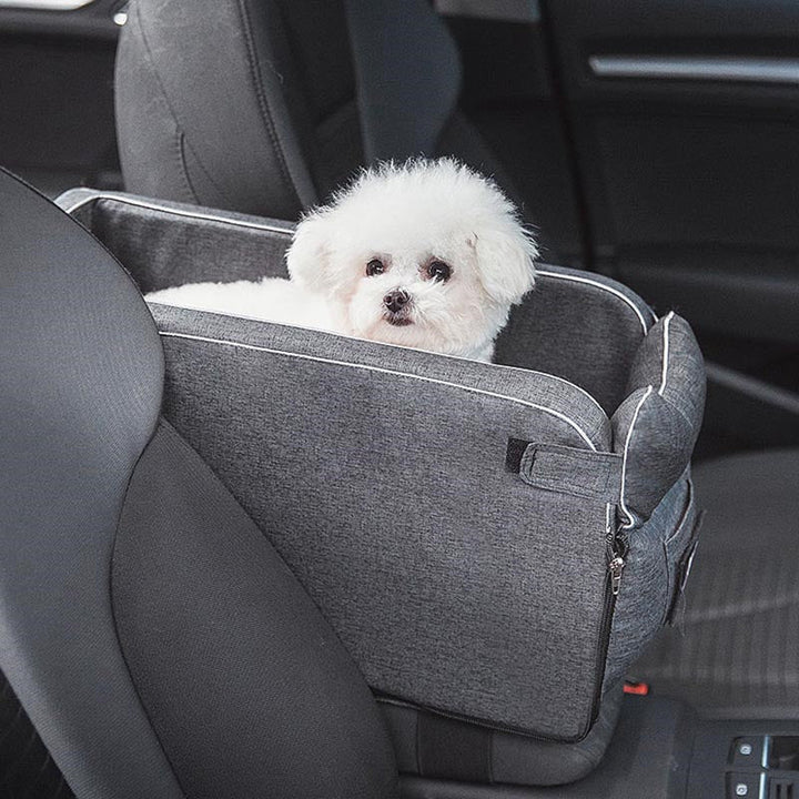 Pet Car Seat Console Booster | Elevated Travel Carrier | Safety Strap &amp; Breathable Mesh