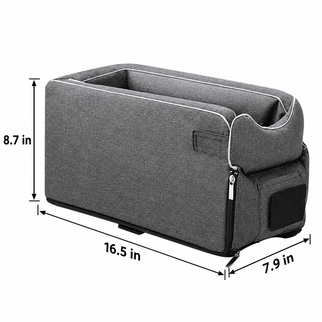Pet Car Seat Console Booster | Elevated Travel Carrier | Safety Strap &amp; Breathable Mesh