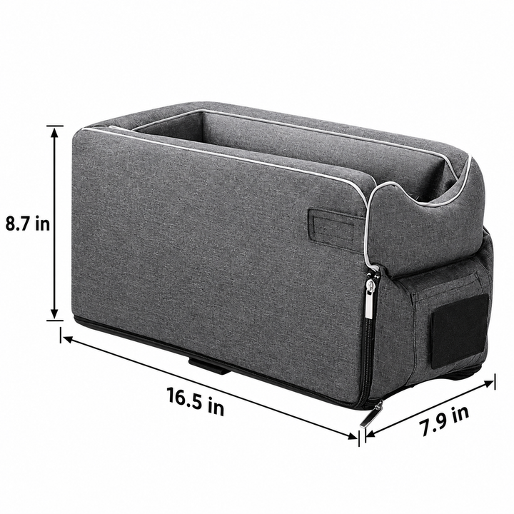 Pet Car Seat Console Booster | Elevated Travel Carrier | Safety Strap &amp; Breathable Mesh