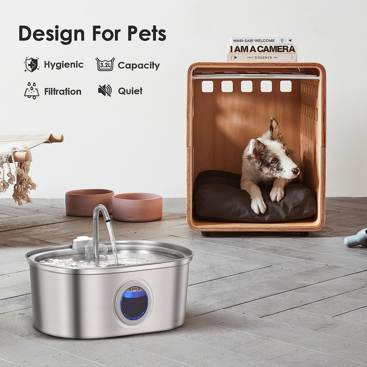 Pet Water Fountain | 108 Oz Capacity | Stainless Steel Filter System | Ultra-Quiet Design