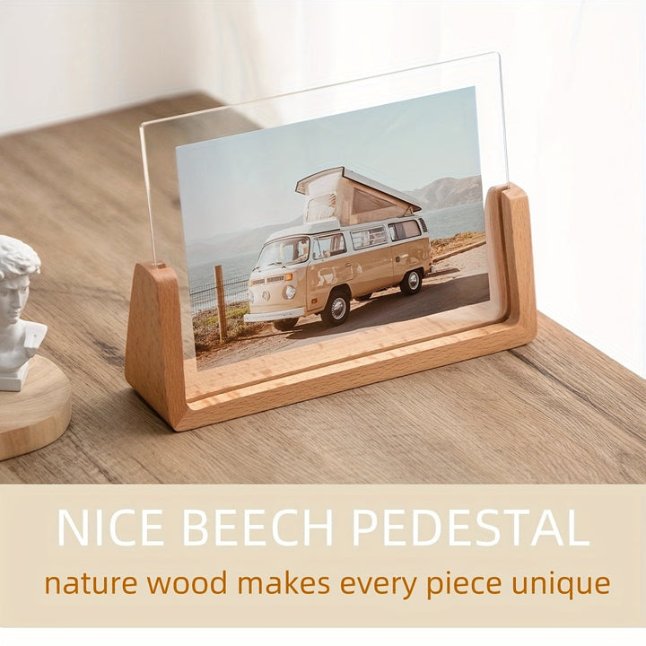 Photo Frame | U-Shaped Acrylic &amp; Solid Wood Design | Minimalist Tabletop Display for 6-Inch Photos