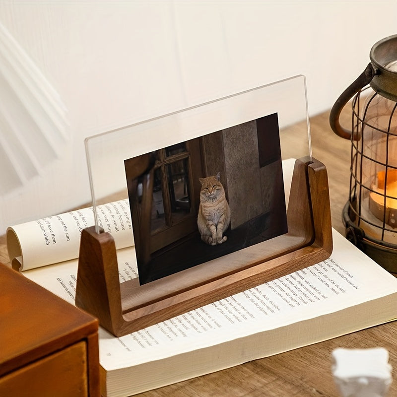 Photo Frame | U-Shaped Acrylic &amp; Solid Wood Design | Minimalist Tabletop Display for 6-Inch Photos