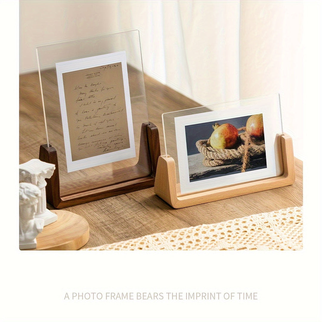 Photo Frame | U-Shaped Acrylic &amp; Solid Wood Design | Minimalist Tabletop Display for 6-Inch Photos