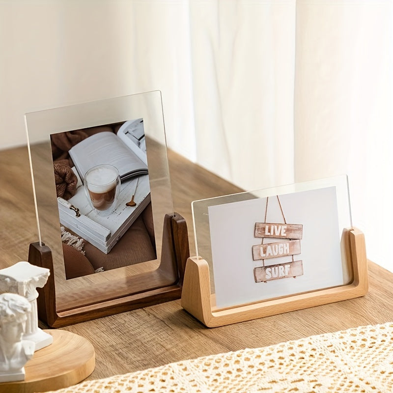 Photo Frame | U-Shaped Acrylic &amp; Solid Wood Design | Minimalist Tabletop Display for 6-Inch Photos