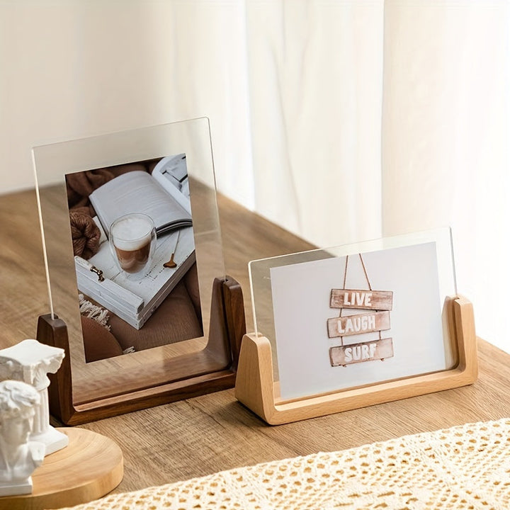 Photo Frame | U-Shaped Acrylic &amp; Solid Wood Design | Minimalist Tabletop Display for 6-Inch Photos