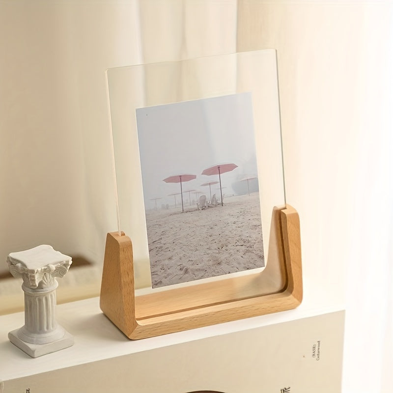 Photo Frame | U-Shaped Acrylic &amp; Solid Wood Design | Minimalist Tabletop Display for 6-Inch Photos