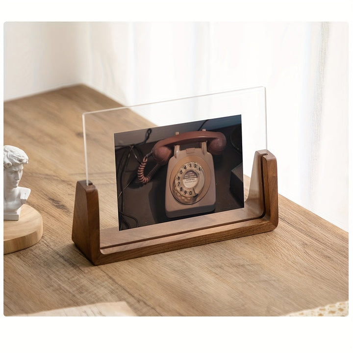 Photo Frame | U-Shaped Acrylic &amp; Solid Wood Design | Minimalist Tabletop Display for 6-Inch Photos