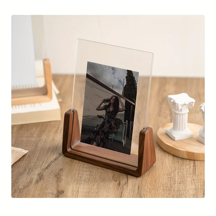 Photo Frame | U-Shaped Acrylic &amp; Solid Wood Design | Minimalist Tabletop Display for 6-Inch Photos
