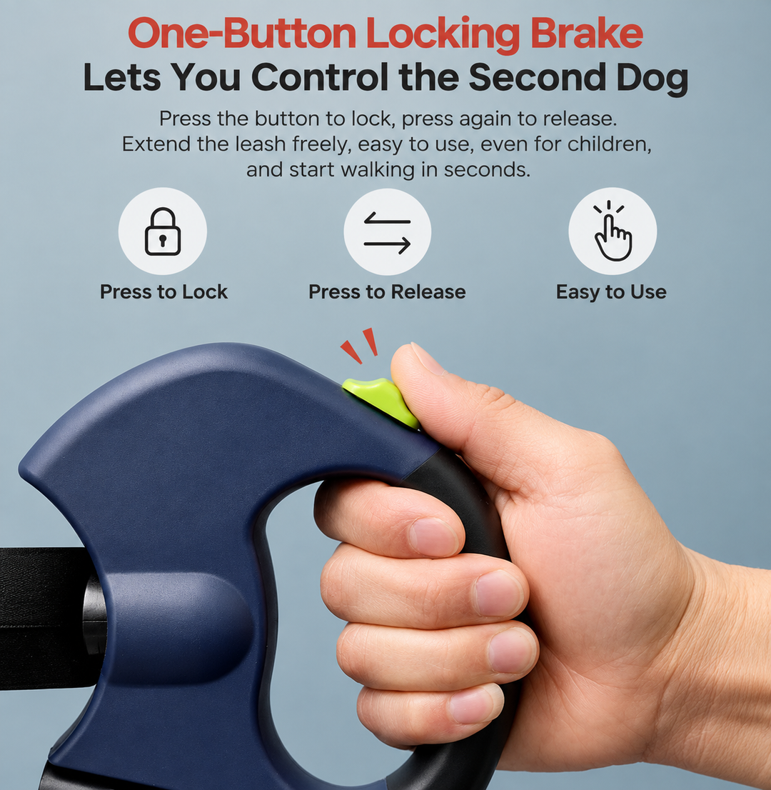 Retractable Dual Dog Leash | Tangle-Free 360° Swivel Design | LED Light for Safe Night Walks
