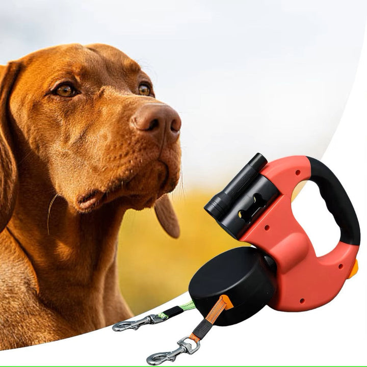 Retractable Dual Dog Leash | Tangle-Free 360° Swivel Design | LED Light for Safe Night Walks