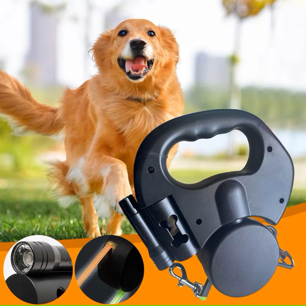 Retractable Dual Dog Leash | Tangle-Free 360° Swivel Design | LED Light for Safe Night Walks