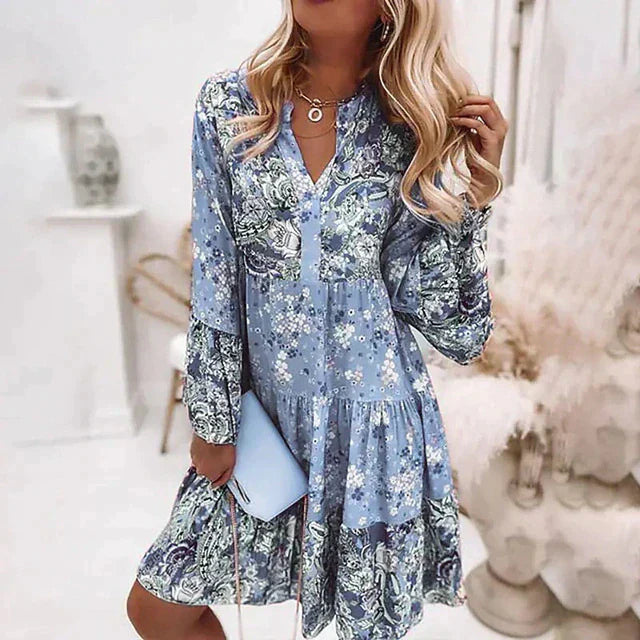 Riley - Boho Women's Wedding Guest Dress with Floral Print and Ruffle Hem