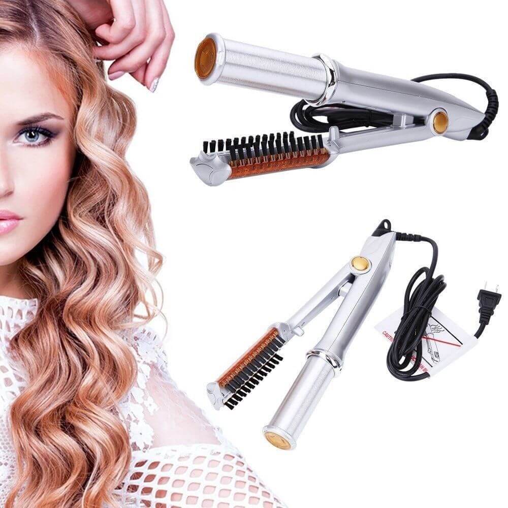 Rotating Hair Styler | 2-in-1 Curling Iron &amp; Straightener | Tourmaline Ceramic Barrel with Ionic Technology