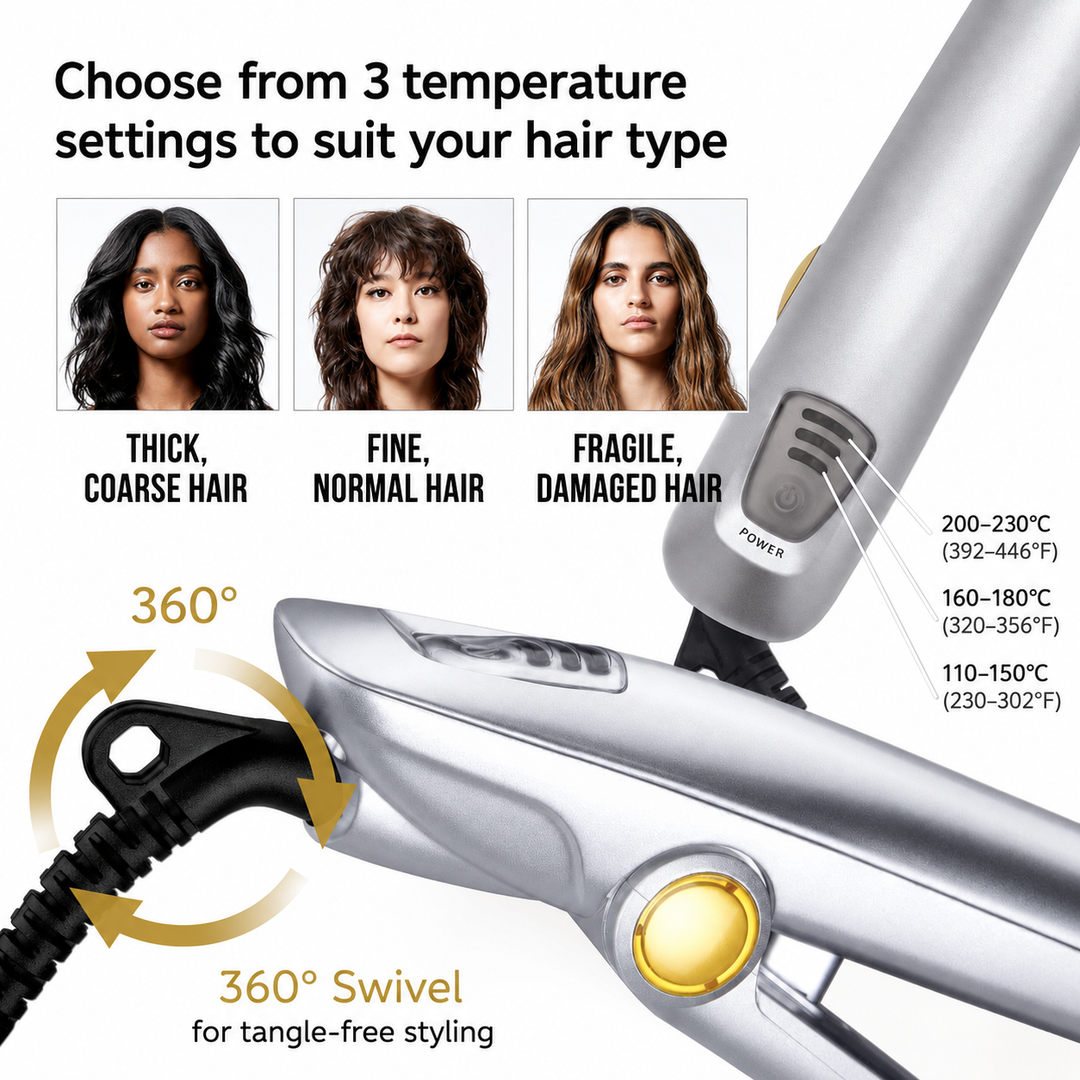 Rotating Hair Styler | 2-in-1 Curling Iron &amp; Straightener | Tourmaline Ceramic Barrel with Ionic Technology