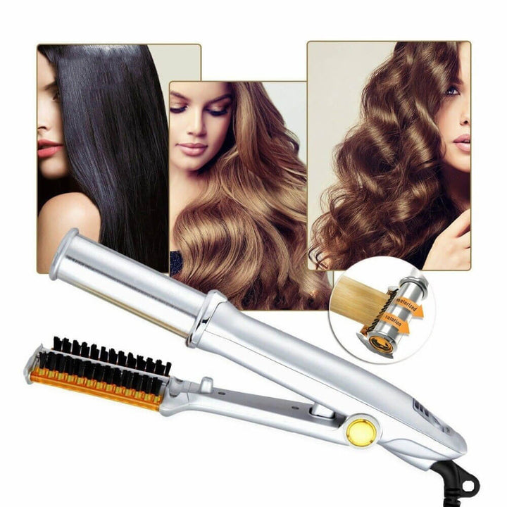 Rotating Hair Styler | 2-in-1 Curling Iron &amp; Straightener | Tourmaline Ceramic Barrel with Ionic Technology