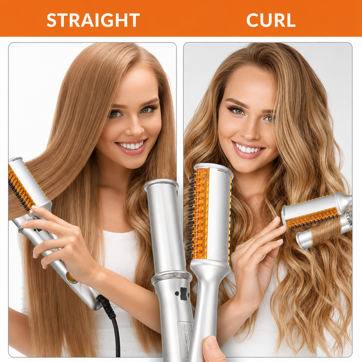 Rotating Hair Styler | 2-in-1 Curling Iron &amp; Straightener | Tourmaline Ceramic Barrel with Ionic Technology