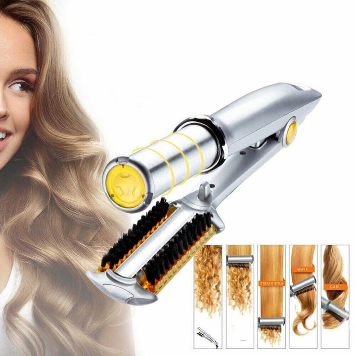 Rotating Hair Styler | 2-in-1 Curling Iron &amp; Straightener | Tourmaline Ceramic Barrel with Ionic Technology