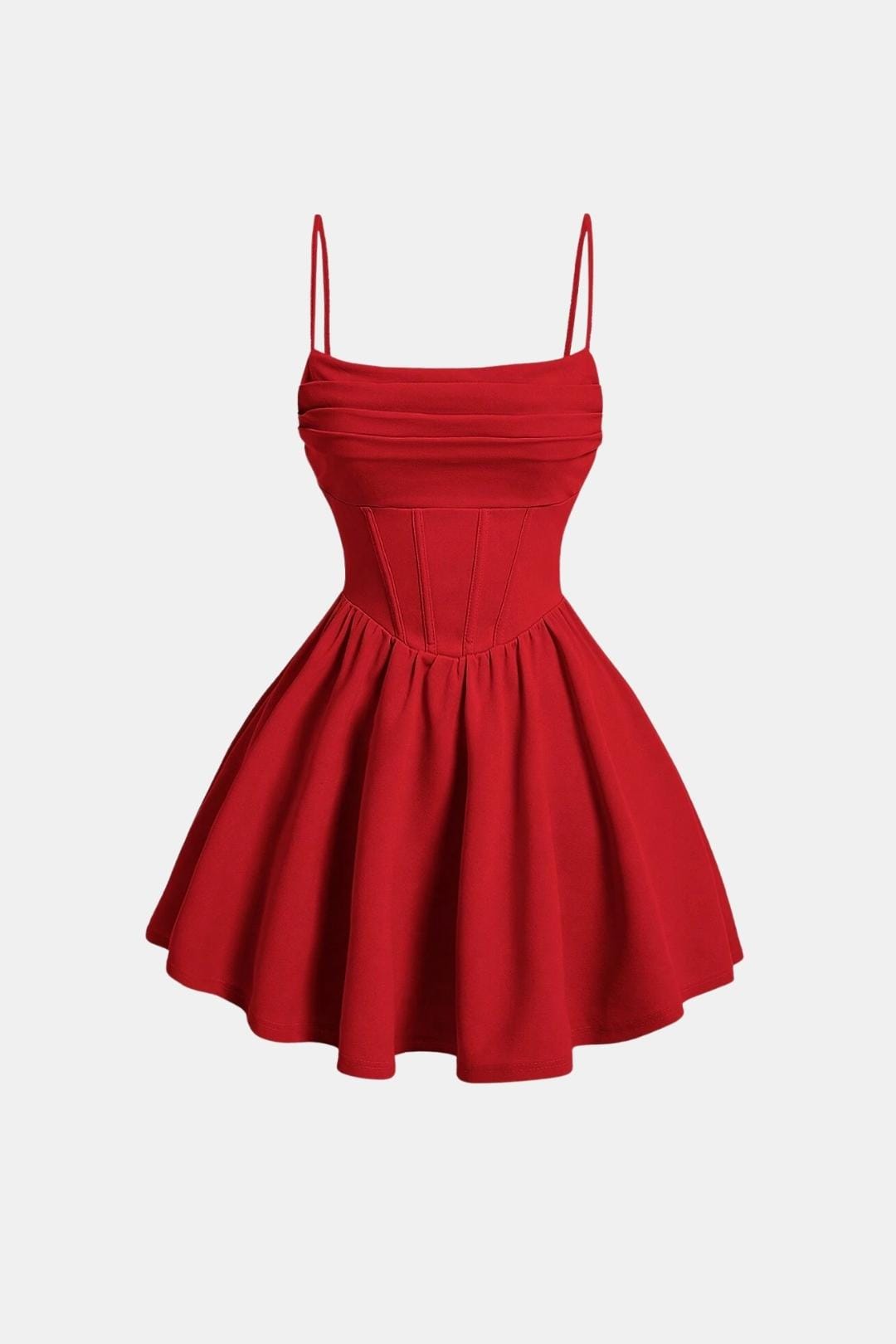 Ruby - Women’s christmas mini dress strappy with corset bodice and flared hem