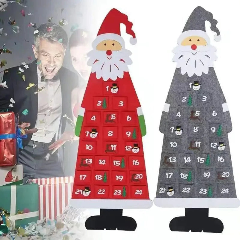 Santa Advent Calendar | 24 Fillable Felt Pockets | Christmas Wall Hanging Countdown