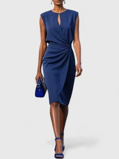 Scarlett - Chic Women's Wedding Guest Dress with Keyhole Neckline and Ruched Wrap Skirt