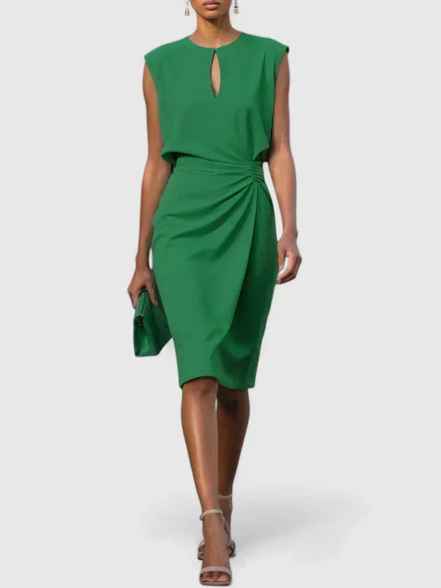 Scarlett - Chic Women's Wedding Guest Dress with Keyhole Neckline and Ruched Wrap Skirt