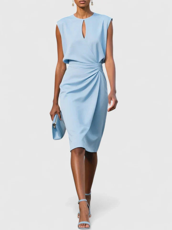 Scarlett - Chic Women's Wedding Guest Dress with Keyhole Neckline and Ruched Wrap Skirt