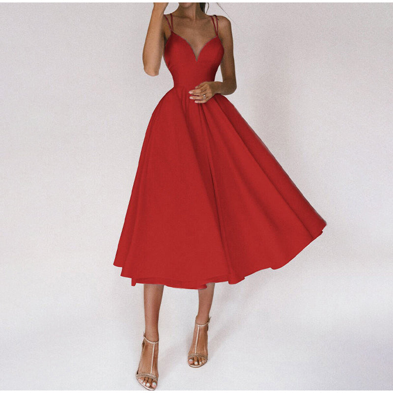 Scarlett - Elegant Women's Wedding Guest Midi Dress with Sweetheart Neckline and Full Skirt