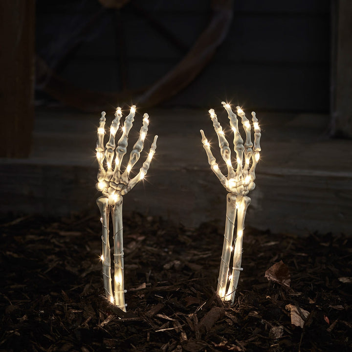 Skeleton Hand Stake Lights | 2-Piece Halloween Garden Lights | 40 LED Outdoor Decoration