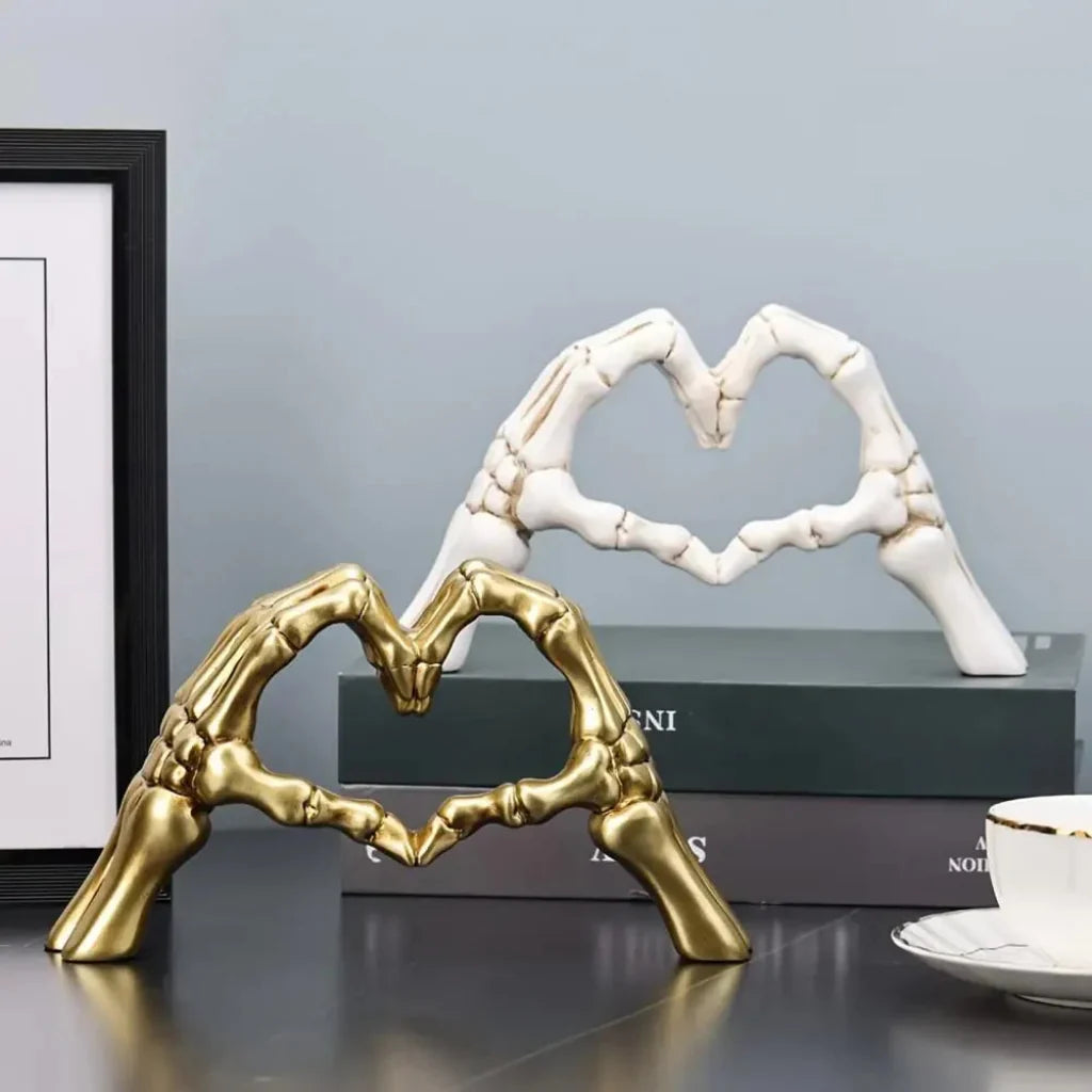Skeleton Heart Sculpture | Gothic Halloween Table Decor | Decorative Skeleton Hand Accent