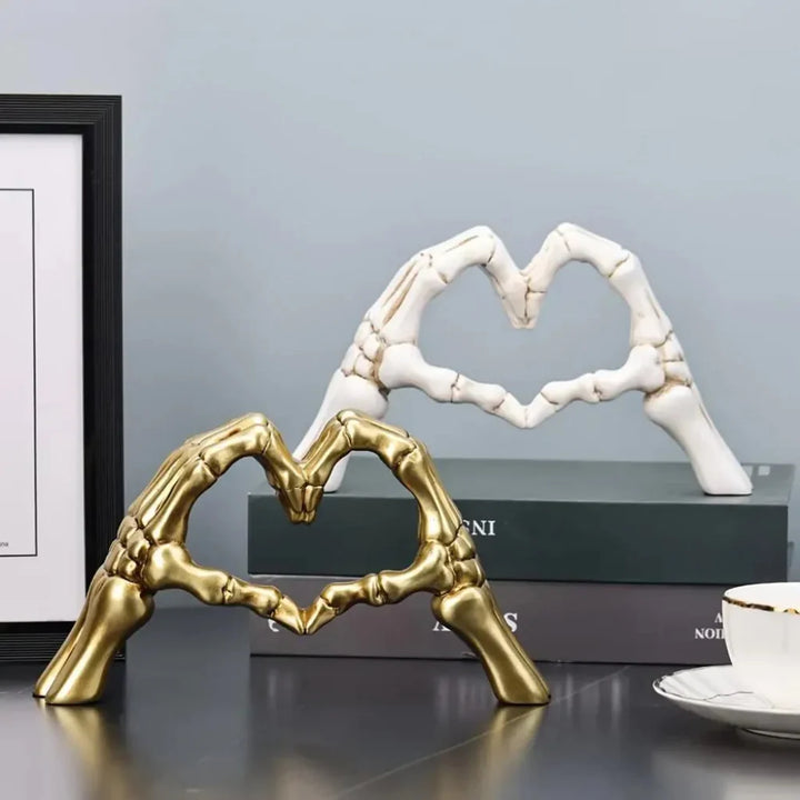 Skeleton Heart Sculpture | Gothic Halloween Table Decor | Decorative Skeleton Hand Accent