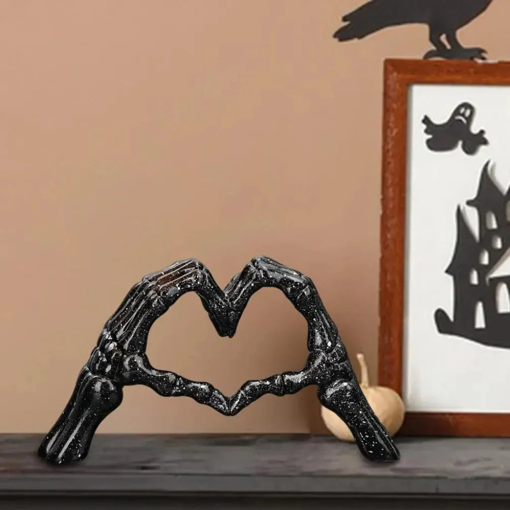 Skeleton Heart Sculpture | Gothic Halloween Table Decor | Decorative Skeleton Hand Accent