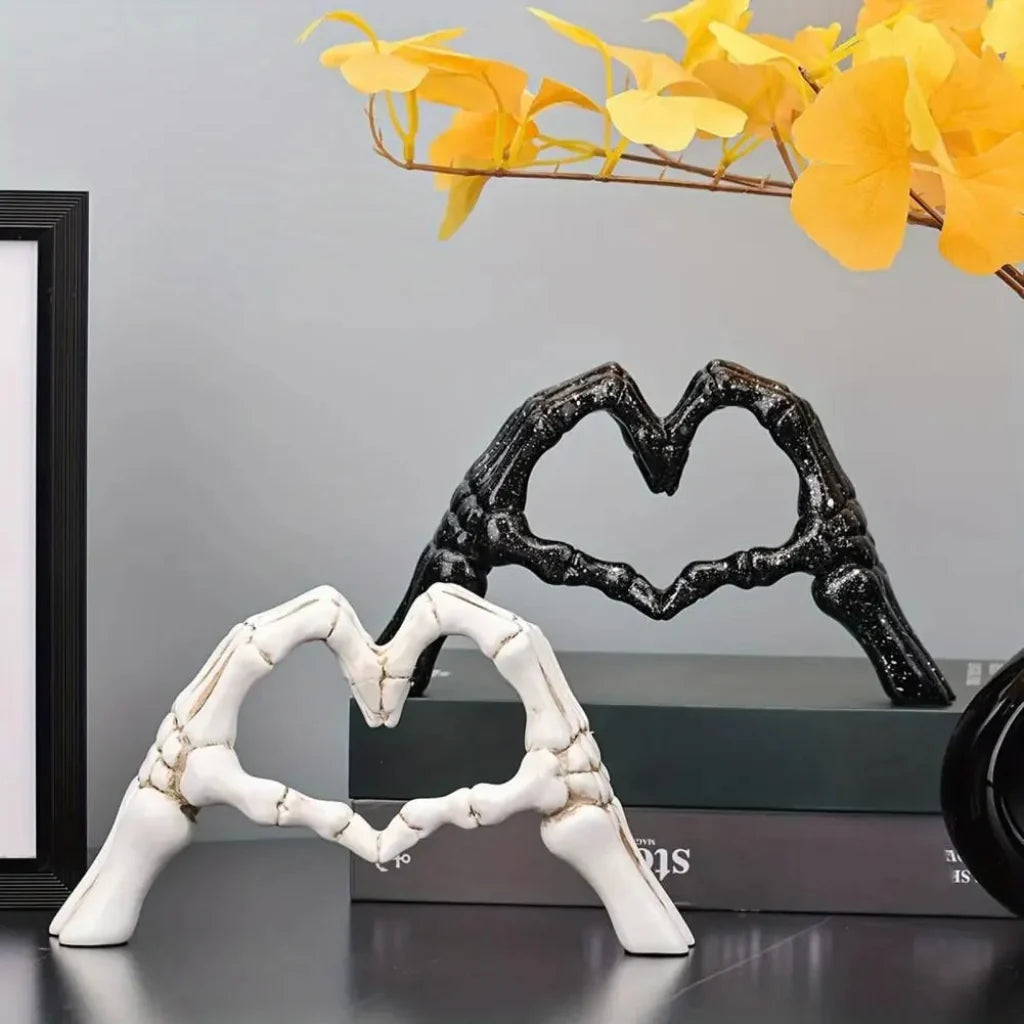 Skeleton Heart Sculpture | Gothic Halloween Table Decor | Decorative Skeleton Hand Accent