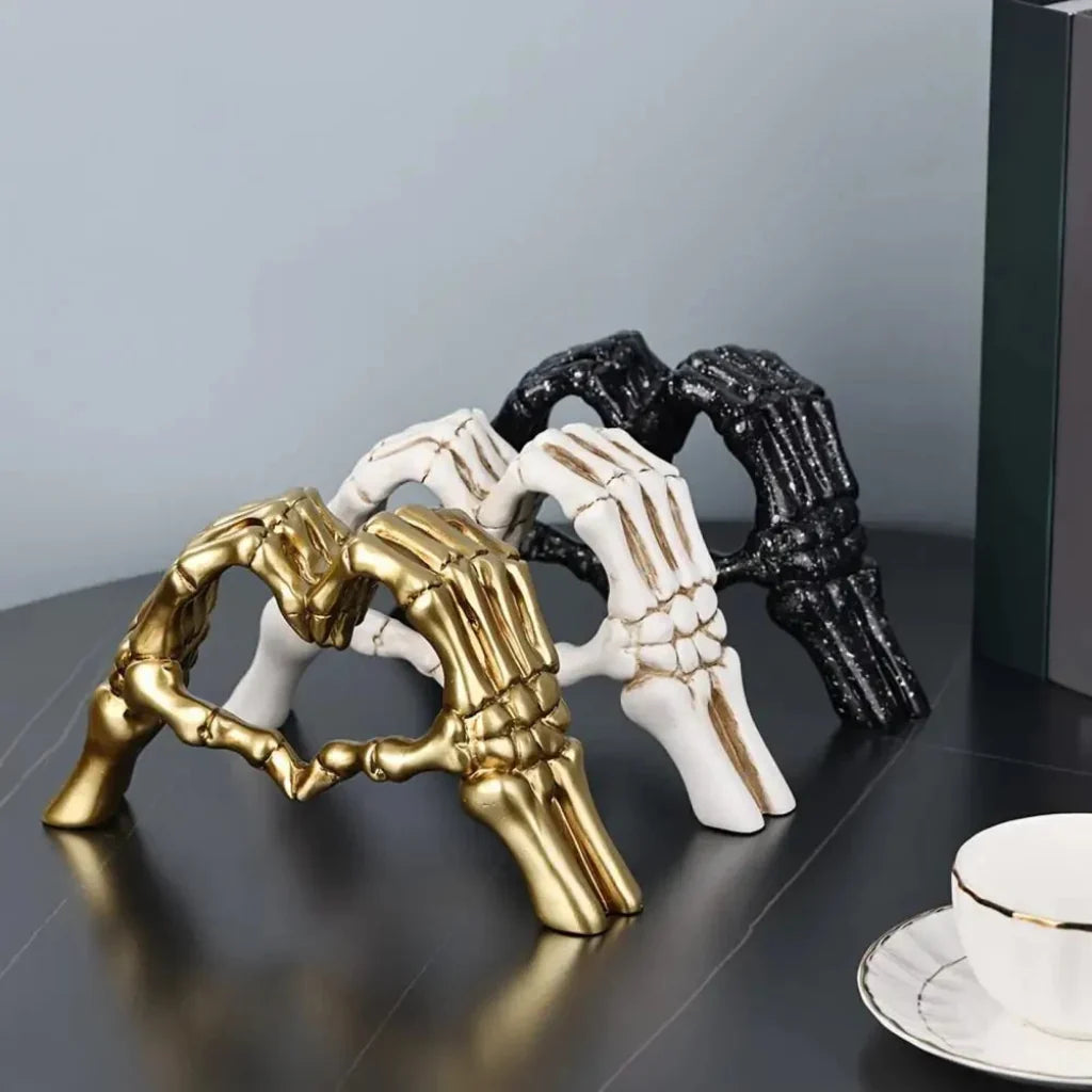 Skeleton Heart Sculpture | Gothic Halloween Table Decor | Decorative Skeleton Hand Accent