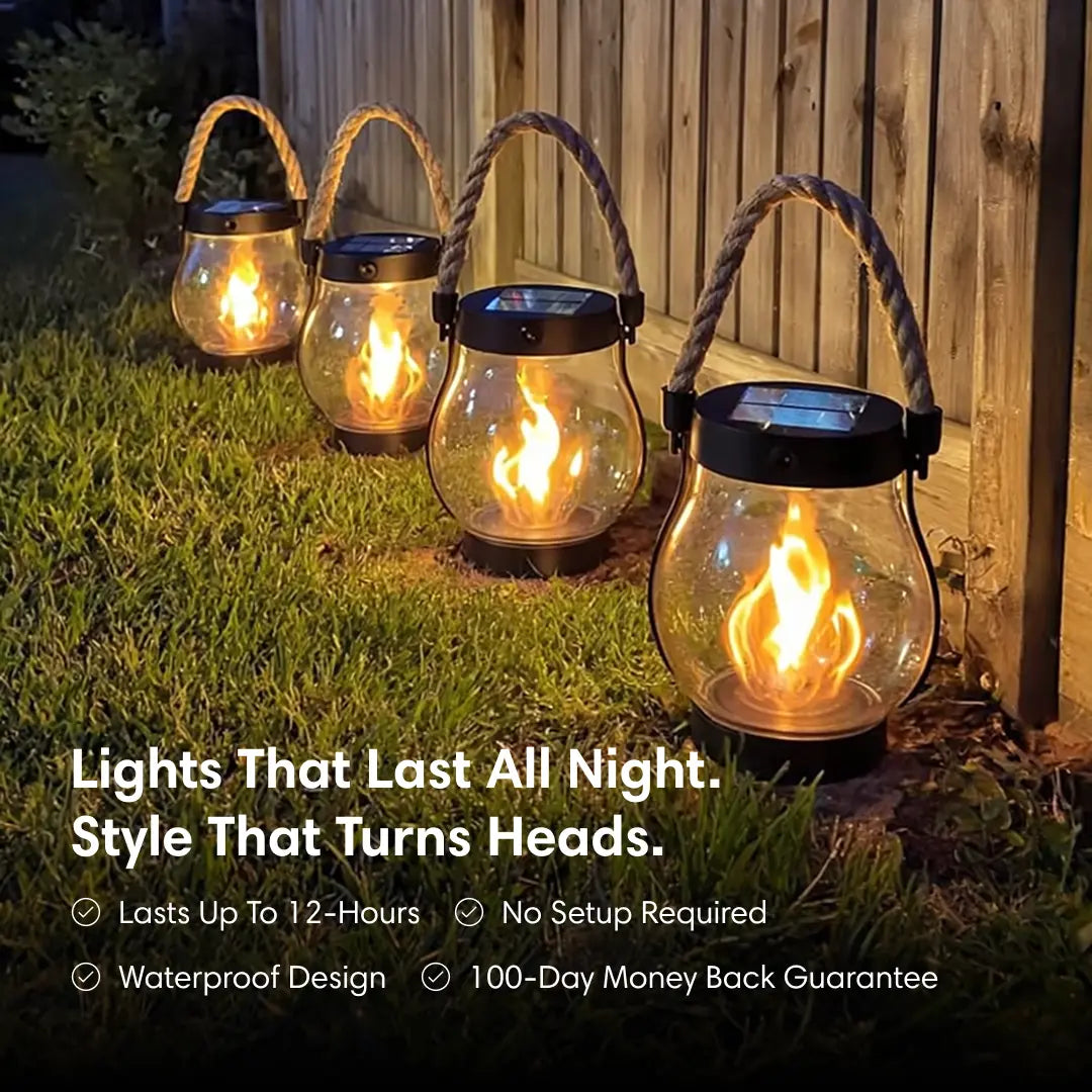Solar Lantern | Realistic Flickering Flame Effect | Weather-Resistant Outdoor Light 11" x 5"