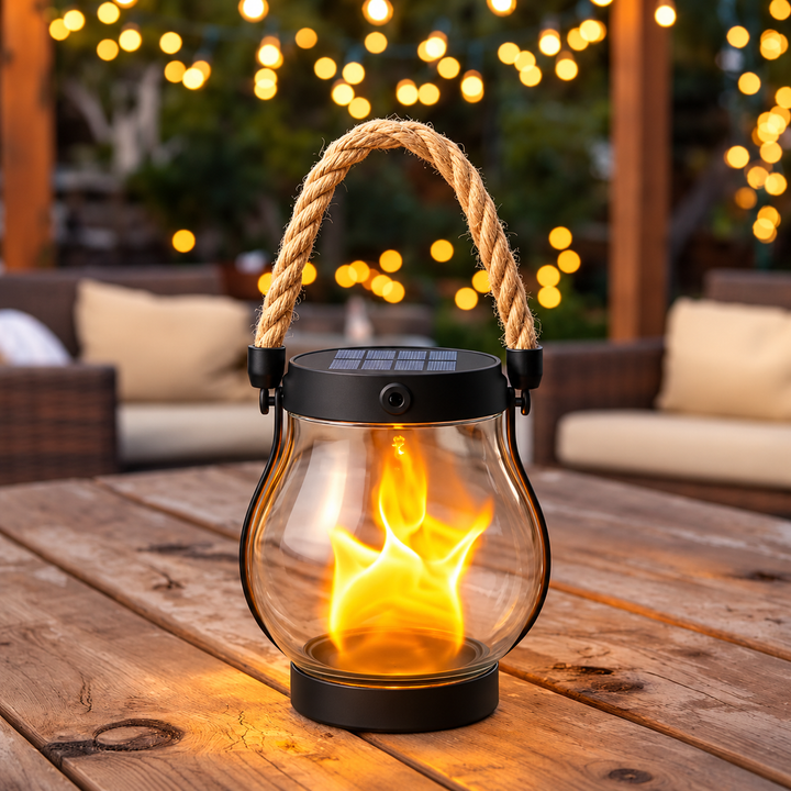 Solar Lantern | Realistic Flickering Flame Effect | Weather-Resistant Outdoor Light 11" x 5"