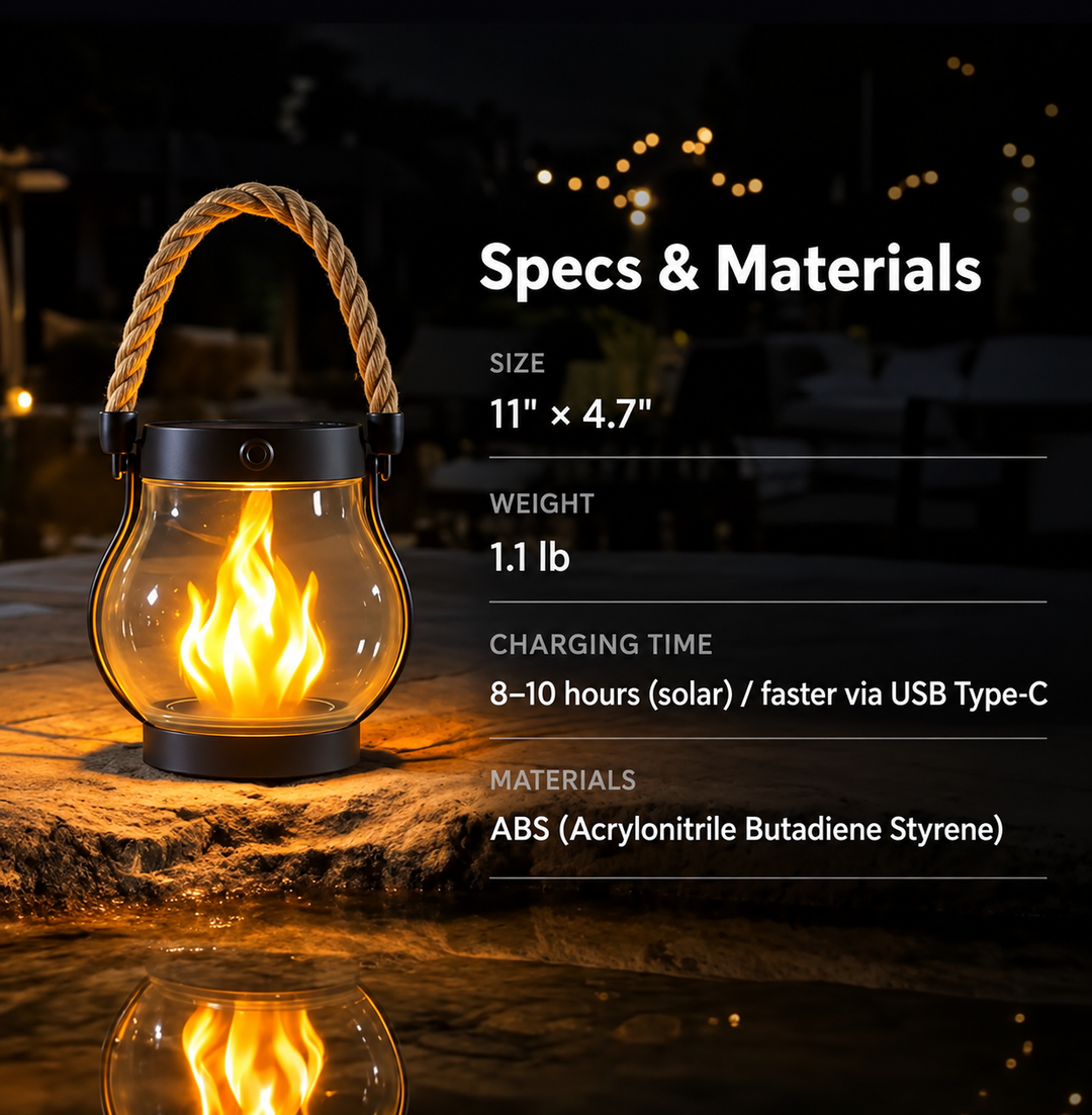 Solar Lantern | Realistic Flickering Flame Effect | Weather-Resistant Outdoor Light 11" x 5"