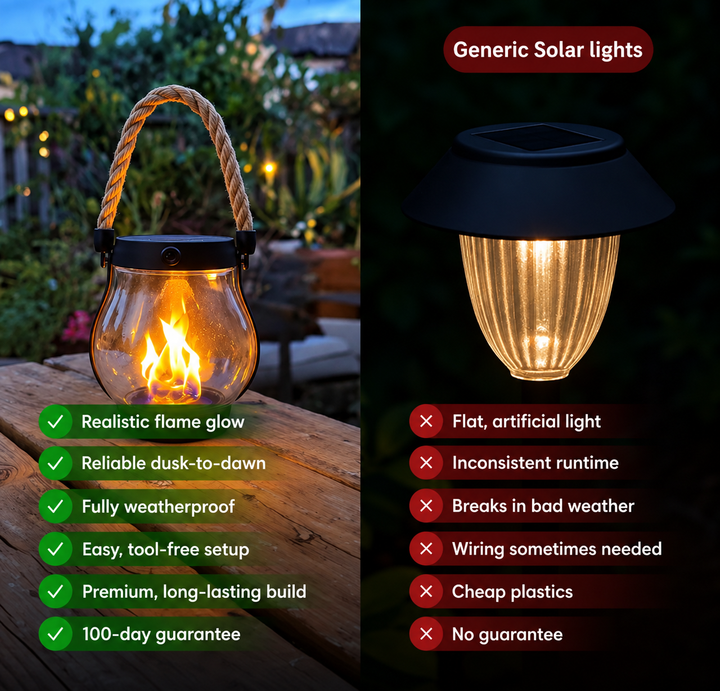 Solar Lantern | Realistic Flickering Flame Effect | Weather-Resistant Outdoor Light 11" x 5"
