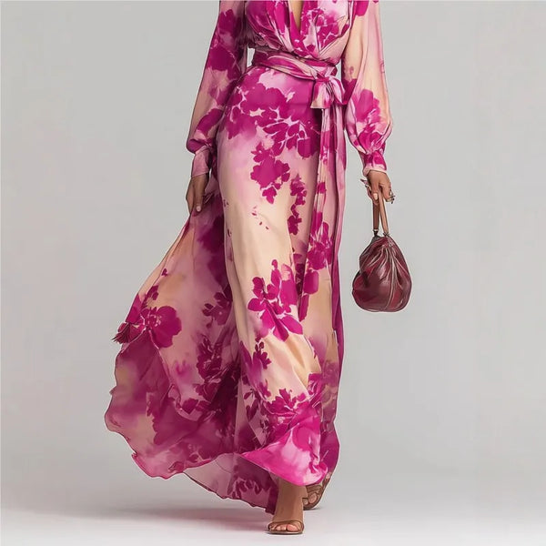 Sophia - Elegant Women's Wedding Guest Dress with Plunge Neck and Tie Waist