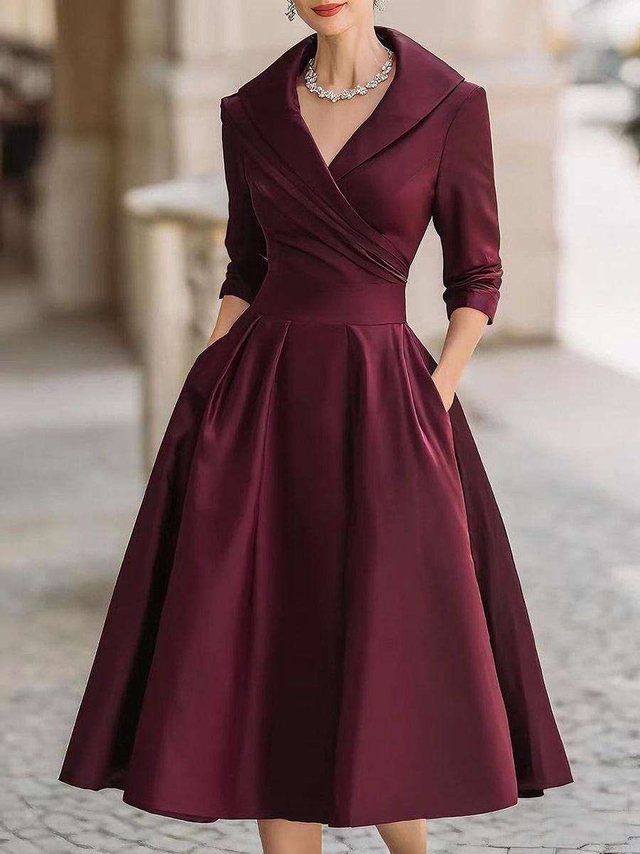 Sophia - Elegant Women's Wedding Guest Dress with Full A-Line Skirt and Wrap Bodice