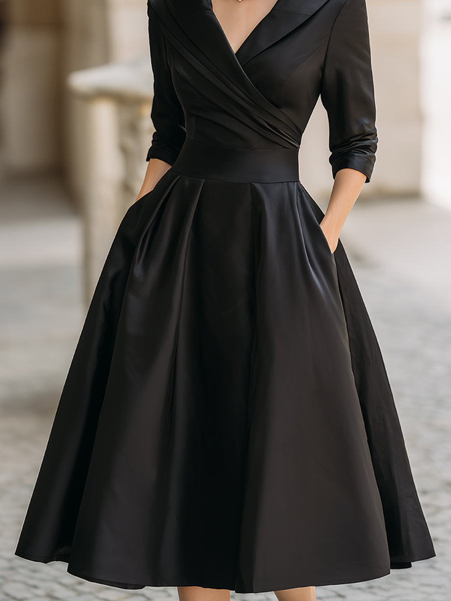 Sophia - Elegant Women's Wedding Guest Dress with Full A-Line Skirt and Wrap Bodice